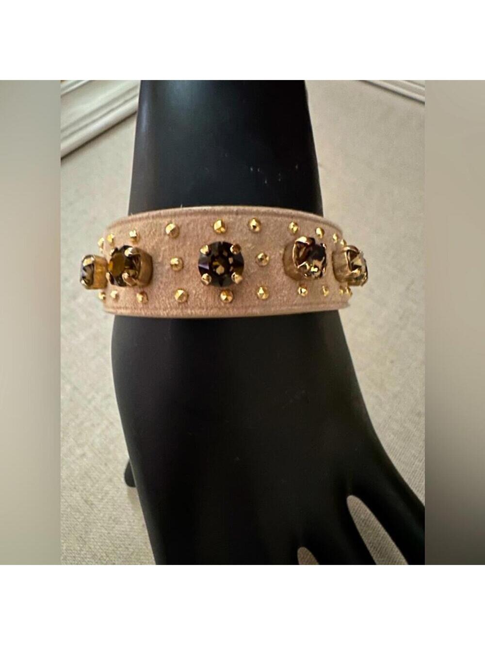 Givenchy leather bracelet w Swarovski crystals, faceted beads & shark tooth lock
